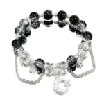 Black & Clear Crystal Layered Bracelet with Moon & Star Charms