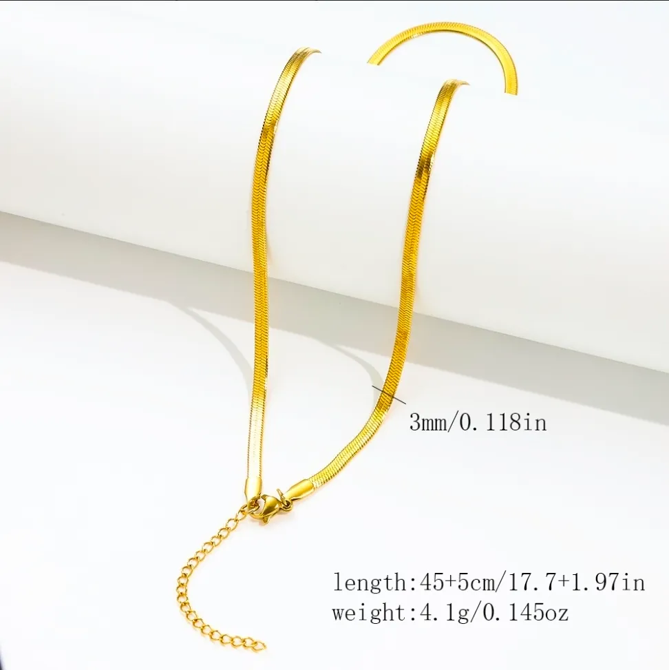 Gold Blade Herringbone Flat Snake Chain Necklace