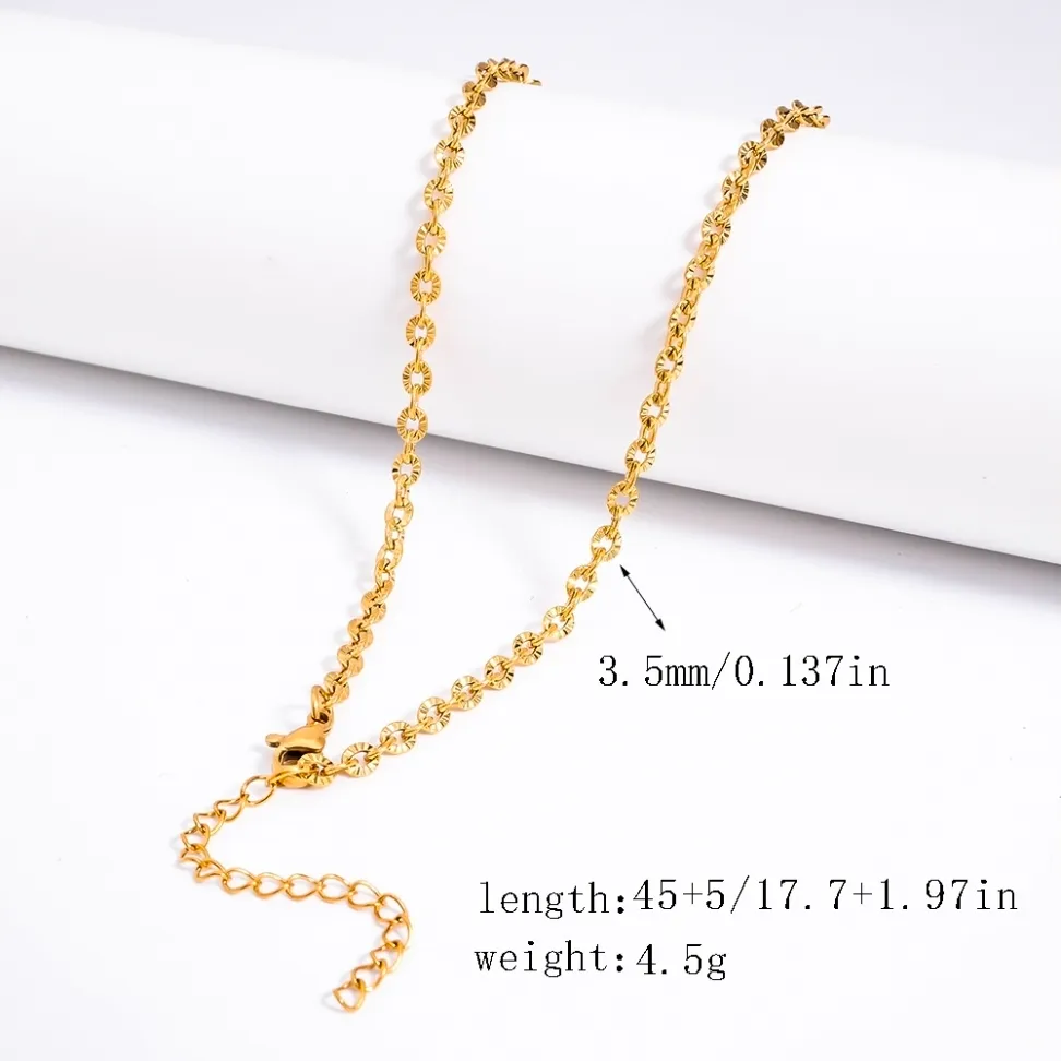 Gold Embossed Diamond-Cut Link Chain Necklace