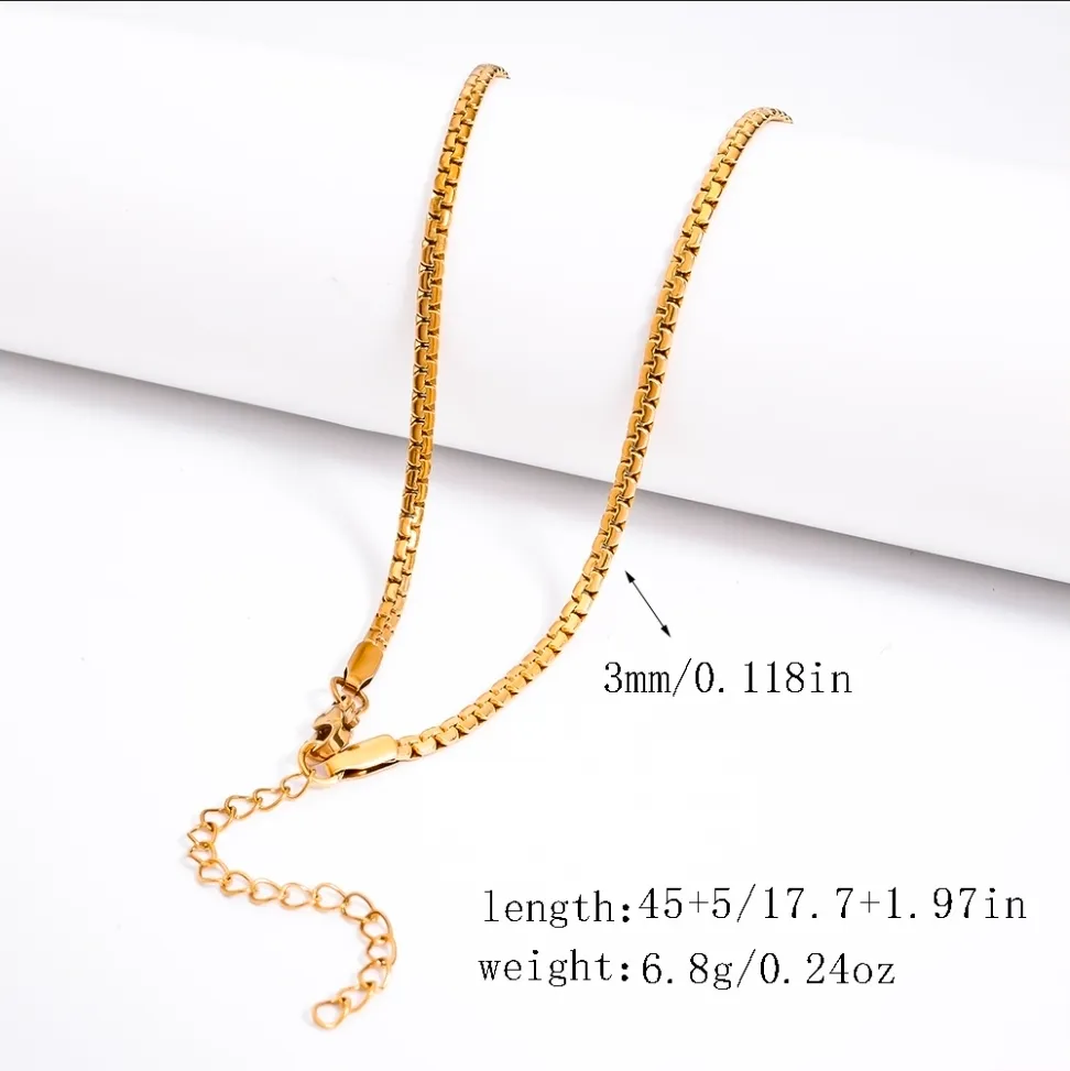 Gold Rounded Box Chain Necklace (3mm)