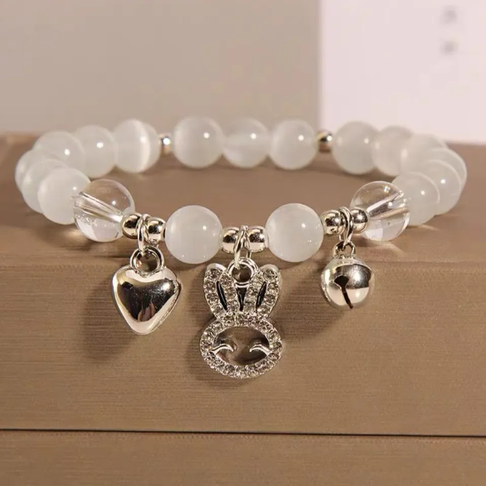 Cute Mimi Rabbit & Heart Bell Beaded Bracelet