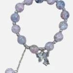 Pastel Gradient Crackle Crystal Butterfly Charm Bracelet
