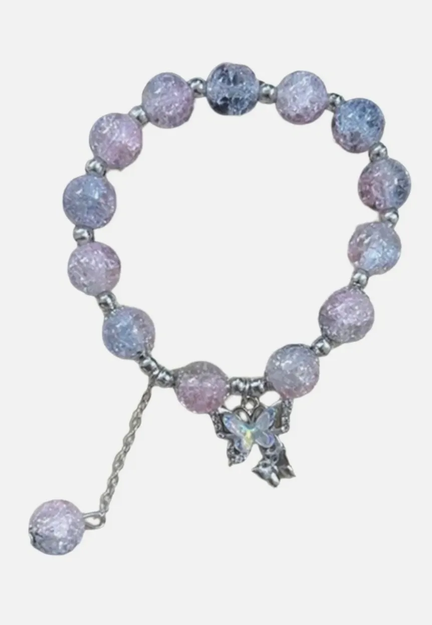 Pastel Gradient Crackle Crystal Butterfly Charm Bracelet