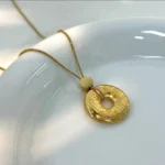 Gold Engraved Peace Buckle Blessing Disc Pendant Necklace