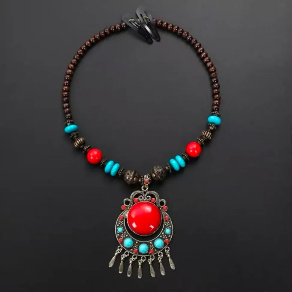 2-in-1 Tribal Bohemian Turquoise & Coral Beaded Necklace / Headband