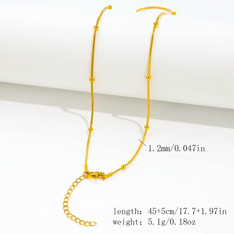 Gold Beaded Round Snake Chain Station Necklace