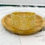Gold Textured Filigree Lace Open Cuff Bangle Bracelet