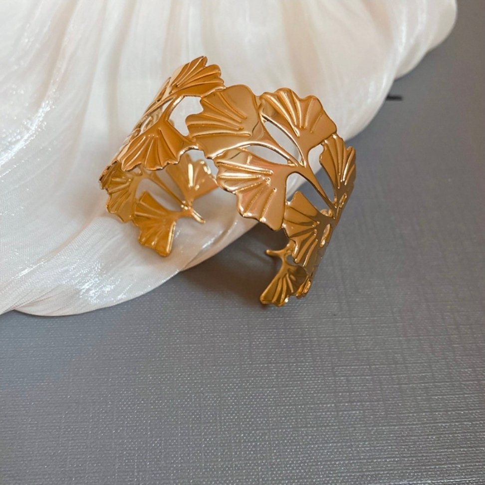 Daisy Flower Open Cuff Bangle, Matte Gold Tone Engraved Petals