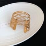Woven Wire Wide Open Cuff Bracelet, Crisscross Gold Tone Design
