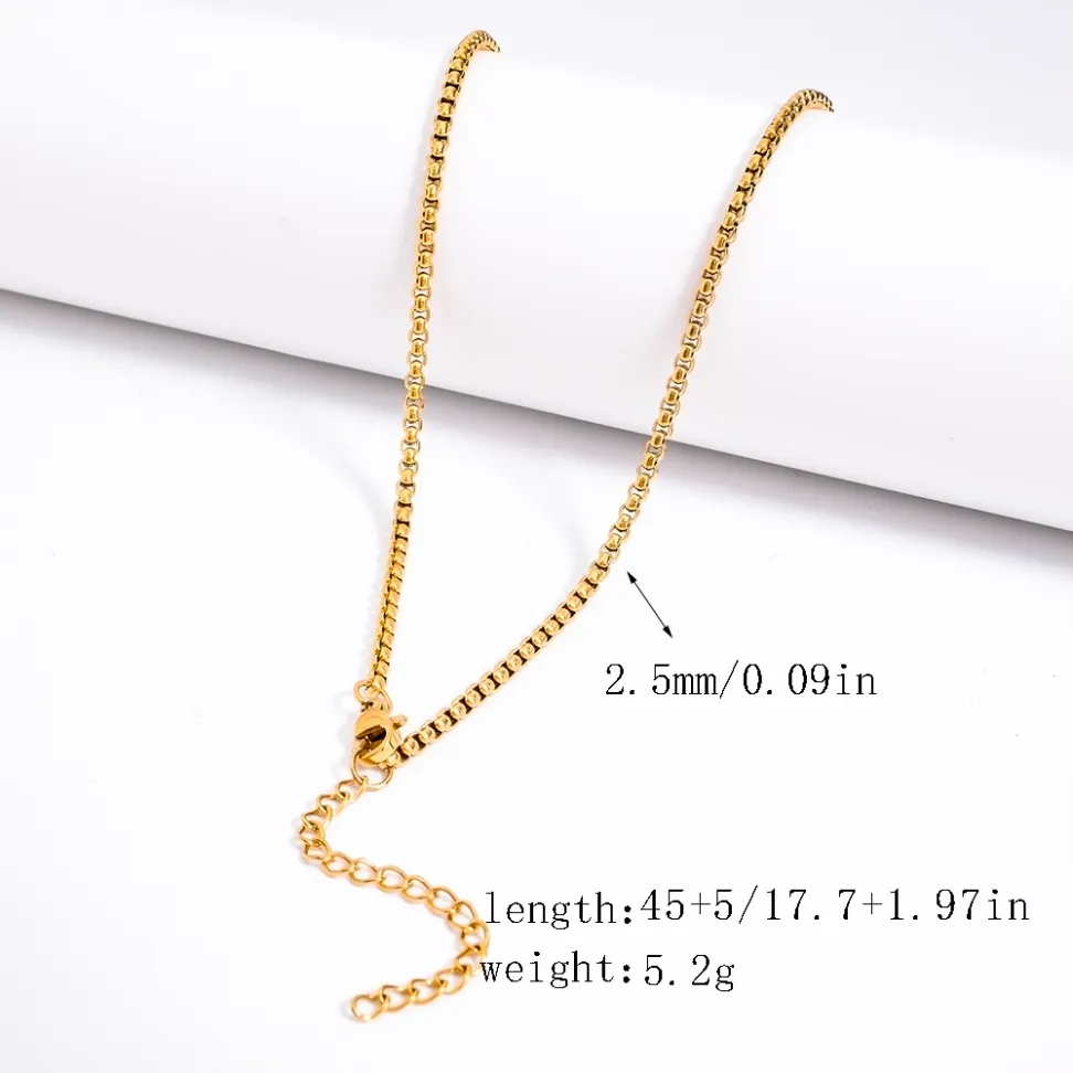 Gold Side-Pressed Faceted Box Chain Necklace