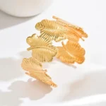 Gold Spring Ginkgo Leaf Open Cuff Bangle Bracelet