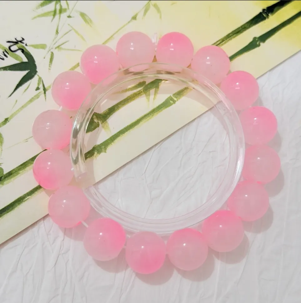 Vibrant Watermelon Pink 12mm Crystal Beaded Bracelet